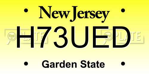 H73UED New Jersey License Plate
