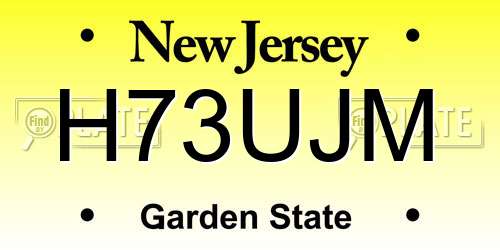 H73UJM New Jersey License Plate