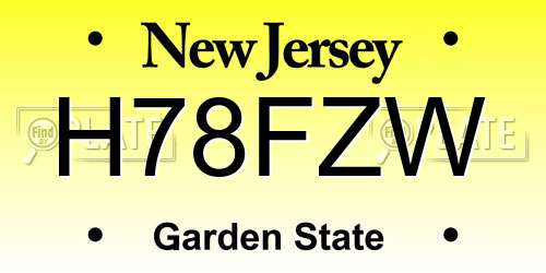H78FZW New Jersey License Plate