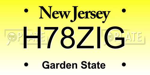H78ZIG New Jersey License Plate