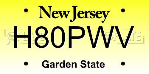H80PWV New Jersey License Plate