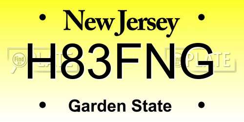 H83FNG New Jersey License Plate