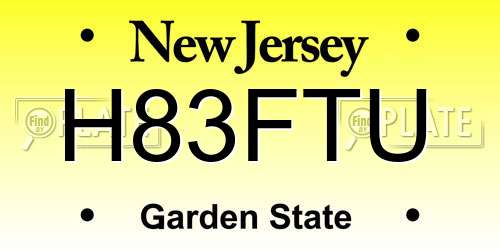 H83FTU New Jersey License Plate