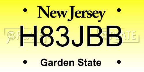 H83JBB New Jersey License Plate