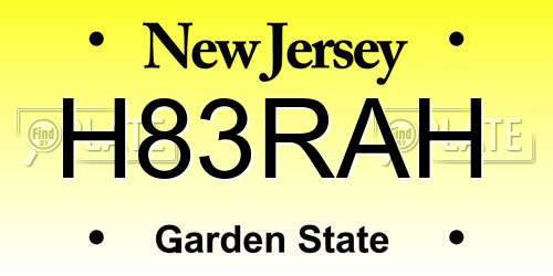H83RAH New Jersey License Plate