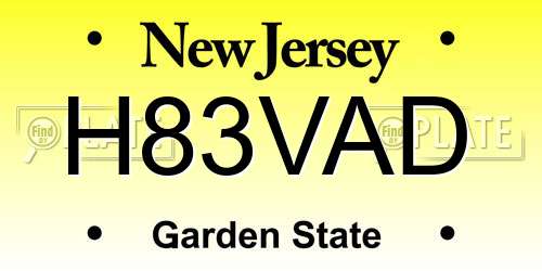 H83VAD New Jersey License Plate