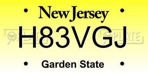 H83VGJ New Jersey License Plate