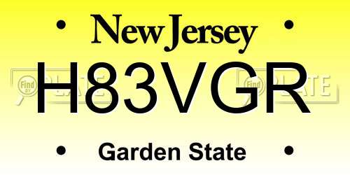H83VGR New Jersey License Plate