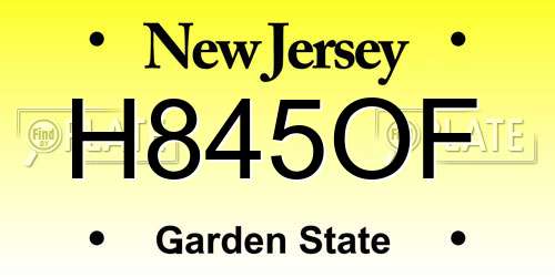 H845OF New Jersey License Plate