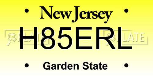 H85ERL New Jersey License Plate