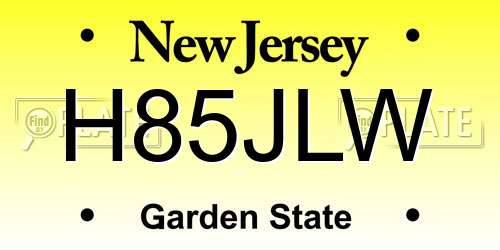 H85JLW New Jersey License Plate
