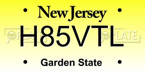 H85VTL New Jersey License Plate