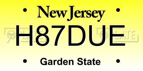 H87DUE New Jersey License Plate