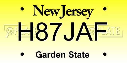 H87JAF New Jersey License Plate