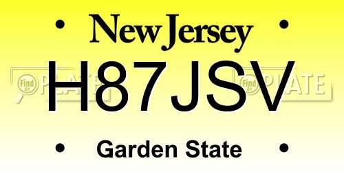 H87JSV New Jersey License Plate