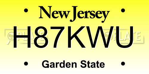 H87KWU New Jersey License Plate