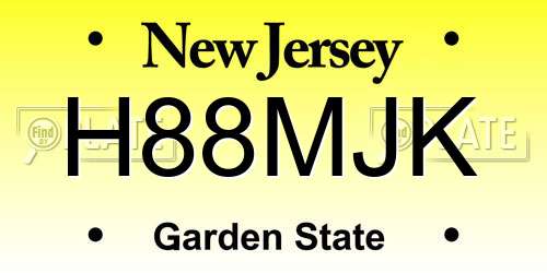 H88MJK New Jersey License Plate