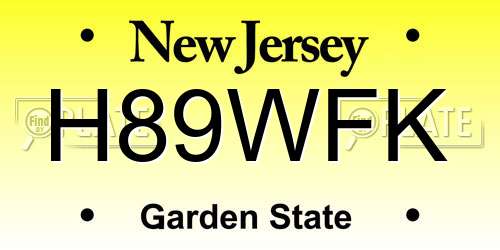 H89WFK New Jersey License Plate