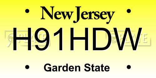 H91HDW New Jersey License Plate