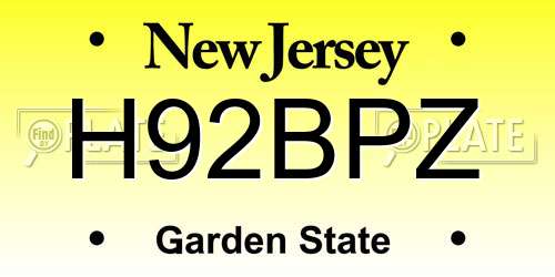 H92BPZ New Jersey License Plate