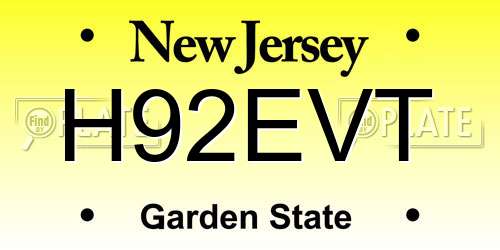 H92EVT New Jersey License Plate