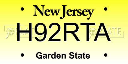 H92RTA New Jersey License Plate