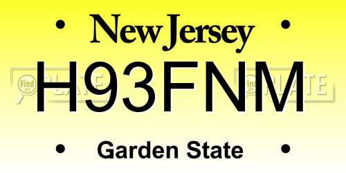 H93FNM New Jersey License Plate