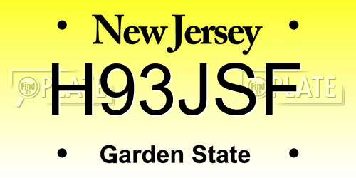 H93JSF New Jersey License Plate