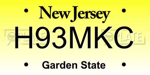 H93MKC New Jersey License Plate