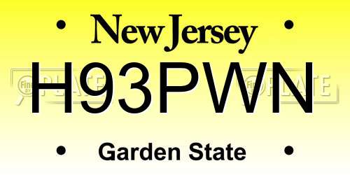 H93PWN New Jersey License Plate