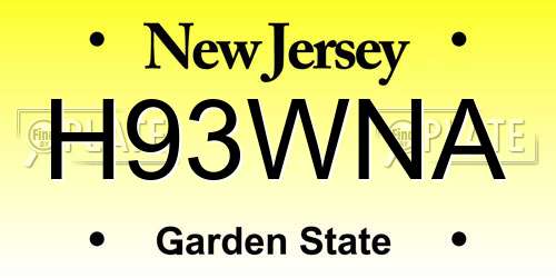 H93WNA New Jersey License Plate
