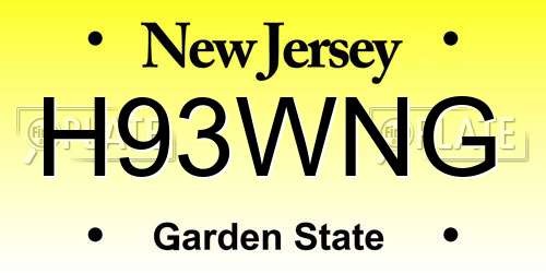 H93WNG New Jersey License Plate