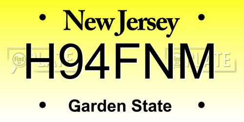 H94FNM New Jersey License Plate