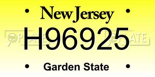 H96925 New Jersey License Plate