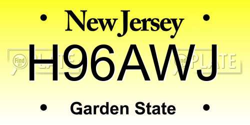 H96AWJ New Jersey License Plate