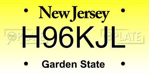 H96KJL New Jersey License Plate