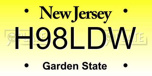 H98LDW New Jersey License Plate