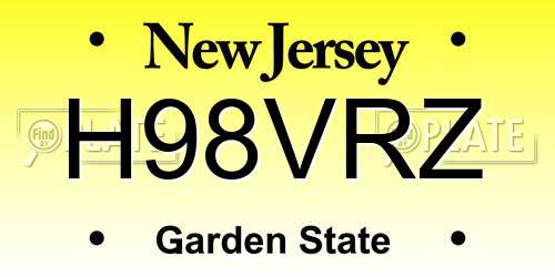H98VRZ New Jersey License Plate