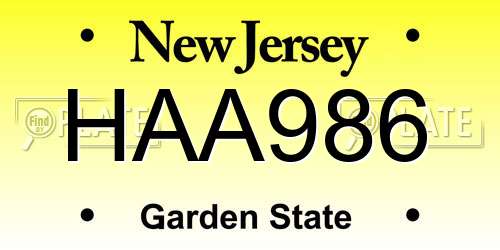 HAA986 New Jersey License Plate