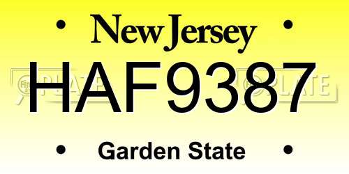 HAF9387 New Jersey License Plate