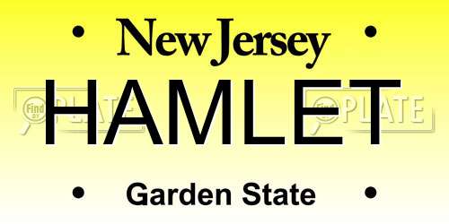 HAMLET New Jersey License Plate