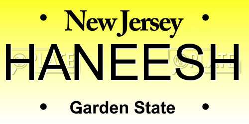 HANEESH New Jersey License Plate