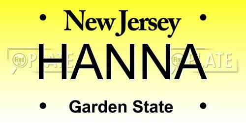 HANNA New Jersey License Plate