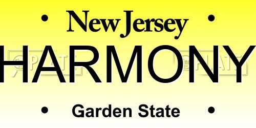 HARMONY New Jersey License Plate