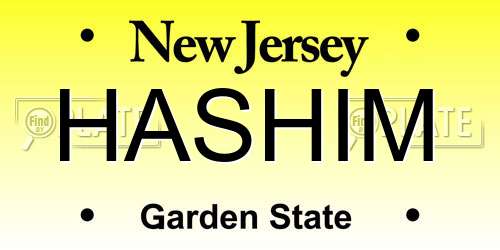 HASHIM New Jersey License Plate