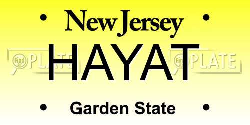 HAYAT New Jersey License Plate
