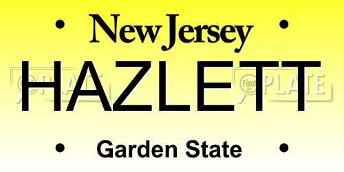 HAZLETT New Jersey License Plate