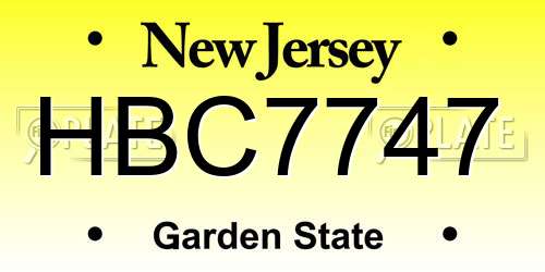 HBC7747 New Jersey License Plate