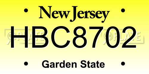 HBC8702 New Jersey License Plate