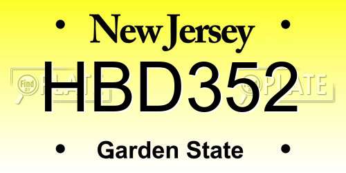 HBD352 New Jersey License Plate